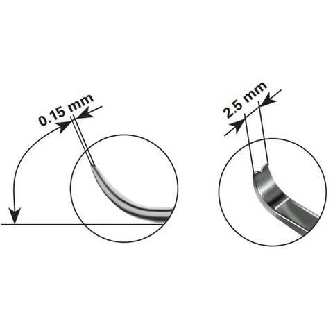 Diagram of Pro Grade Watch Hand Levers Set For Wrist And Pocket Watches Safe Dial Removal Curved Tips Mirror Polished Swiss Steel 0.15mm, 2.5mm tips