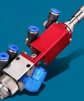 Pro Grade Precision Pneumatic Spray Valve With Micrometer Knob For Industrial Paint Glue Dispensing Heavy Duty Stainless Steel Housing G1/8 Thread 1 5mm Nozzle Compressed Air Atomizer, detailed angle view.