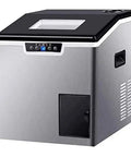 Portable Countertop Ice Maker Machine With Dual Crush And Cube Functions Featuring A Clean Lcd Control Panel in stainless steel, compact design.