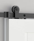 Skyen Sliding Barn Door Hardware Roller Set Black T Shape Roller Set Carbon Steel With Black Powder Coat installed on door