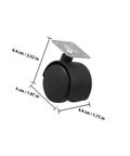 4pcs Inch Plastic Swivel Caster Wheels Replacement for Desk Chair showing a black plastic wheel with metal plate dimensions.
