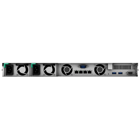 Back view of Industrial Rackmount Nas Server Drops Intel Xeon Muscle And Sixty Four Gigs Ram For Heavy Lifting, featuring ports and cooling fans.