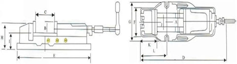 Heavy Duty Hydraulic Vise With Straight Up Tough Grip And Badass Clamping Force For Workbench Milling Grinding And Precision Fixturing On Industrial Shop Floors dimensions diagram with labeled measurements