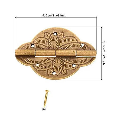 2 Pcs Brass Embossed Decorative Hinge For Wooden Jewelry Box Cabinet Cupboard Doors with Measurements