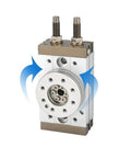 MSQB rotary pneumatic air cylinder; high-precision rack-and-gear actuator, silver body with brown end caps