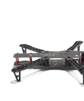 Side view of Alien Locusts 500mm Multicopter Frame V2 With PCB X500 For GoPro, black with red arm accents, 4 arm 450mm setup.