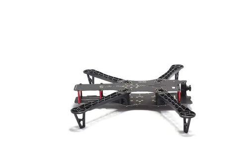 Side view of Alien Locusts 500mm Multicopter Frame V2 With PCB X500 For GoPro, black with red arm accents, 4 arm 450mm setup.