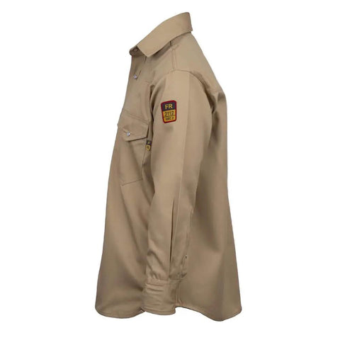 Flame Resistant Shirt, 100 Percent Cotton Twill, Lightweight 7 Ounce, Khaki Large, Arc Flash Rated ATPV 11 Cal per cm2 side view