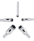 Diamond Drill Bit Set For Ceramic Glass Tile Stone Porcelain 6 To 14 mm 5 Piece Kit with coated grit, front view.