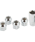 Anu Stainless Steel Cone Seat Wheel Locks For Tesla Model 3 Y S X, M14 x 1.5 silver 5-piece lug nut set with key