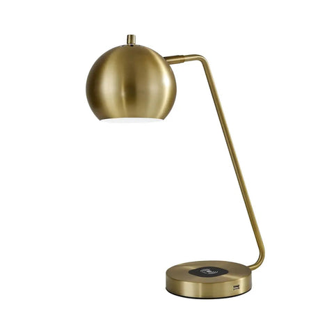Emerson Desk Lamp With Wireless Charging Pad And USB Port 7W LED Reading Light For Home Office Qi Inductive Charging brass finish