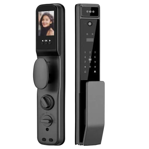 3D Fingerprint Smart Door Lock With Built In Camera And Phone App Control Hassle Free Keyless Entry For Home Security side view and keypad
