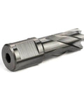 Front view of a 5/8-inch annular cutter with a 3/4-inch Weldon shank and spiral flutes