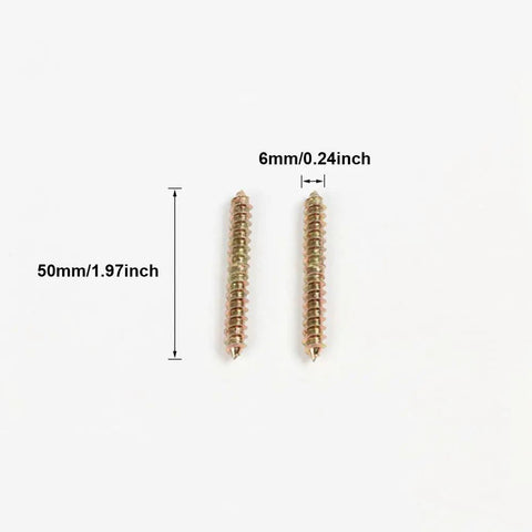 20 Piece Heavy Duty Double End Dowel Screws Iron Threaded Wood Connecting Bolts For Furniture Assembly And Woodworking Projects Tough As Nails Bulletproof Hold 8X60mm Hardware Set showing two dowel screws measuring 50mm.