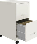 18-Inch Metal Mobile Filing Cabinet With 2 Drawers Pearl White Finish Lockable Smooth-Glide Suspension Compact Under-Desk Setup