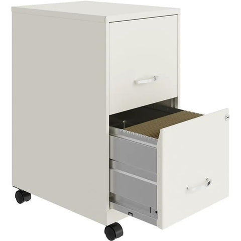 18-Inch Metal Mobile Filing Cabinet With 2 Drawers Pearl White Finish Lockable Smooth-Glide Suspension Compact Under-Desk Setup