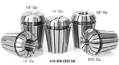 Set of ER25 Spring Collet CNC Router Tool Holders including 3/8 Inch Diameter for precision machining, CO-287 industrial grade.