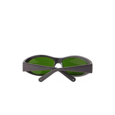Heavy Duty Pro Grade Laser Protective Glasses Featuring Crisp Vision Lines For Super Broad Spectrum Coverage Between 200 To 1400 Nanometer And Smooth Operation During Professional Beauty Treatments That Deliver Game Changing Eye Shielding Without Any, showing front view with green lenses.