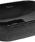 Rectangular Black Vessel Sink For Above Mount Install With Embossed Exterior And Smooth Interior Center Drain No Faucet Hole