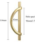 Front view of Brushed Gold Half Moon Cabinet Pulls Set of 2, 3.75 Inch Length, Dresser and Drawer Handles for Cabinets, Kitchen Cupboards