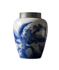 Solid Ceramic Tea Canister For Loose Leaf Storage, Airtight Kitchen Jar with floral blue design for holding tea or coffee.