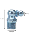 Close-up of zinc iron 45 degree grease nipple from Grease Fittings Kit 110 Pcs Zinc Iron 45 Degree And 90 Degree Nipples Nozzles And Tips For Heavy Duty Machinery Bearings And Engineering Equipment For The Shop Easy Install Lubrication Nipples For Maintenance And Quick Service."