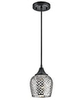 Annata Mini Pendant Light With Pierced Silver Ceramic Shade In Dope Black Finish For Modern Kitchens And Dining Rooms, 1-Light Fixture