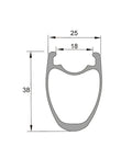 Cross-section diagram of Carbon Fiber 38mm 700c Disc Brake Road Bike Wheelset Clincher Tubeless Ready With MT075 Hub 24 Hole Spokes Pillar 1423