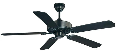 Downrod Mount Ceiling Fan With Five Black Blades Flat Black Finish 52 Inch Sweep Indoor Outdoor Safe Mission Style 120 Volt Operation