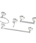 Victorian 4 Piece Bathroom Hardware Set In Polished Chrome With No Fuss Easy Install Mounting Hardware Includes 18 Inch Towel Bar, Towel Ring, Robe Hook, And Toilet Paper Holder, Solid Brass Construction For Lasting Shine.