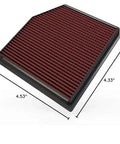 High Flow Lifetime Engine Air Filter For 2012 To 2024 Lexus And Toyota Premium Washable And Reusable shown with dimensions