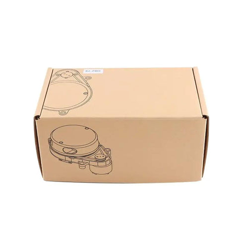 360 Degree LiDAR Range Sensor Module For Arduino And Raspberry Pi in a cardboard packaging box, front view