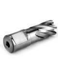 Side view of annular cutter with Weldon shank, 11/16 in diameter and 1 in depth of cut for magnetic drill press