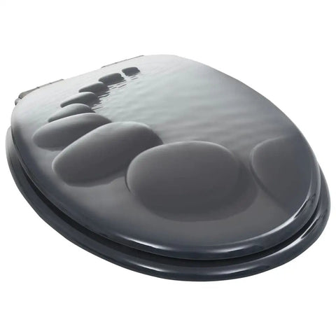 Premium Two Pack Mdf Toilet Seats Featuring Smooth Soft Close Lids And Rugged Zinc Alloy Hinges Trendy Stone Texture Finish top view with rounded edges.