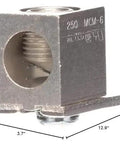 ECCS2 Ground Bar Lug Kit For 6 To 250 MCM Wire Range, silver finish, front view showing dimensions and mounting design