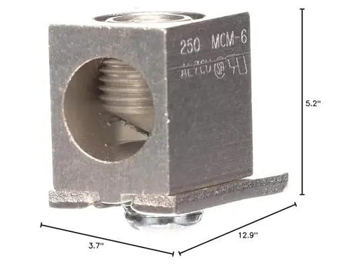 ECCS2 Ground Bar Lug Kit For 6 To 250 MCM Wire Range, silver finish, front view showing dimensions and mounting design