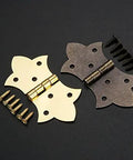 Two Pack Antique Bronze Gold Flower Hinges For Cabinets And Doors With Screws 6 Hole Iron Hinge Set For DIY Furniture Hardware