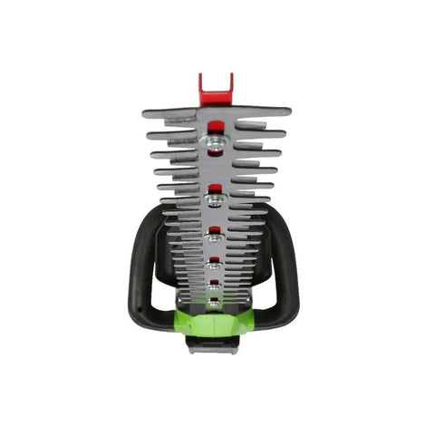 Front view of Cordless 24V Hedge Trimmer With 22 Inch Laser Cut Blades, Dual Action Steel, 4Ah Battery And USB Charger Included