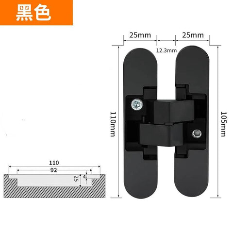 Black Three Dimensional Invisible Door Hinge For Wooden Doors Hidden Hinge For Foldable Blind Doors Cross 180 Degree Inside And Outside Opening