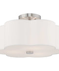 Three Light Brushed Nickel Ceiling Mount Fixture With Clover Shaped Off White Shade Modern Yet Classic Look For Kitchen Island Hallways Or Dining Room Bulbs Not Included