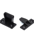 Rock Solid 4 Piece Plastic Furniture Latch Kit For Cabinets Beds And Tables Black Hinge Secure Corner Braces in black plastic.