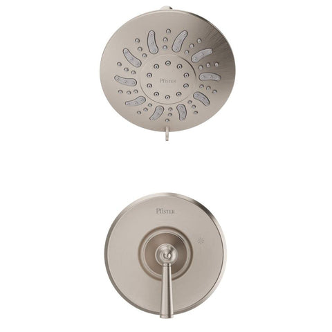 Saxton Shower Head And Valve Trim Kit With 1 Handle Brushed Nickel Finish 3 Function 1.8 GPM Full Massage Combo Modes Trim Only