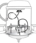 Inside view of No Sweat Install Recessed Can Light Conversion Kit With 7 Inch Flat Steel Ceiling Medallion and wiring details.