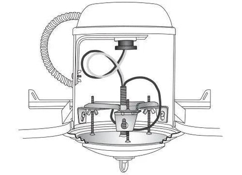 Inside view of No Sweat Install Recessed Can Light Conversion Kit With 7 Inch Flat Steel Ceiling Medallion and wiring details.