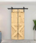 Unfinished 30 Inch By 84 Inch Wood Bi Fold Barn Door For DIY Install With Sliding Hardware Kit Made From Knotty Pine ready to install