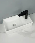 USZWBY Vessel Sinks Ceramic Vessel Sink Modern Minimalist Wall-Mounted Washbasin Square Washing Bowl Bathroom Bowl Sink top view with black faucet