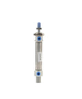 Heavy Duty MA Series Stainless Steel Air Cylinder Pneumatic Automation Parts For Industrial Machines Plus Sizes From 16 To 40mm Compact silver cylinder with blue fittings.
