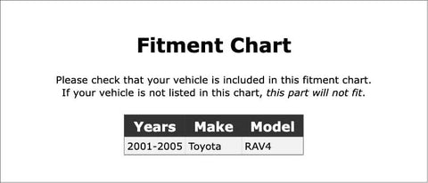 Fitment chart for Front Wheel Bearing For RAV4 2001 2002 2003 2004 2005 Front Hub Replacement Direct Fit OE Grade