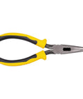 Long Nose Side Cutting Pliers 6-3/4-Inch Pro Grade With Induction Hardened Cutting Knives, yellow-black curved handles, Model J203-6