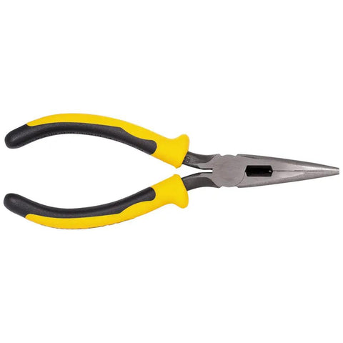 Long Nose Side Cutting Pliers 6-3/4-Inch Pro Grade With Induction Hardened Cutting Knives, yellow-black curved handles, Model J203-6